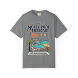 Motel Pool Forecast T-Shirt — Vintage Resort Graphic Tee (“100% chance of staying pool”)