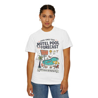 Motel Pool Forecast T-Shirt — Vintage Resort Graphic Tee (“100% chance of staying pool”)