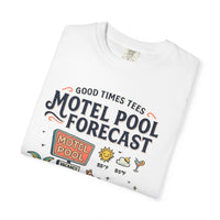 Motel Pool Forecast T-Shirt — Vintage Resort Graphic Tee (“100% chance of staying pool”)