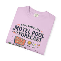 Motel Pool Forecast T-Shirt — Vintage Resort Graphic Tee (“100% chance of staying pool”)