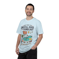 Motel Pool Forecast T-Shirt — Vintage Resort Graphic Tee (“100% chance of staying pool”)