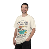 Motel Pool Forecast T-Shirt — Vintage Resort Graphic Tee (“100% chance of staying pool”)