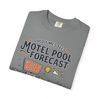 Motel Pool Forecast T-Shirt — Vintage Resort Graphic Tee (“100% chance of staying pool”)