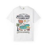 Motel Pool Forecast T-Shirt — Vintage Resort Graphic Tee (“100% chance of staying pool”)