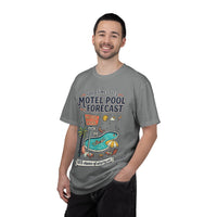 Motel Pool Forecast T-Shirt — Vintage Resort Graphic Tee (“100% chance of staying pool”)