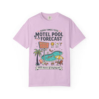 Motel Pool Forecast T-Shirt — Vintage Resort Graphic Tee (“100% chance of staying pool”)