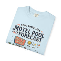 Motel Pool Forecast T-Shirt — Vintage Resort Graphic Tee (“100% chance of staying pool”)